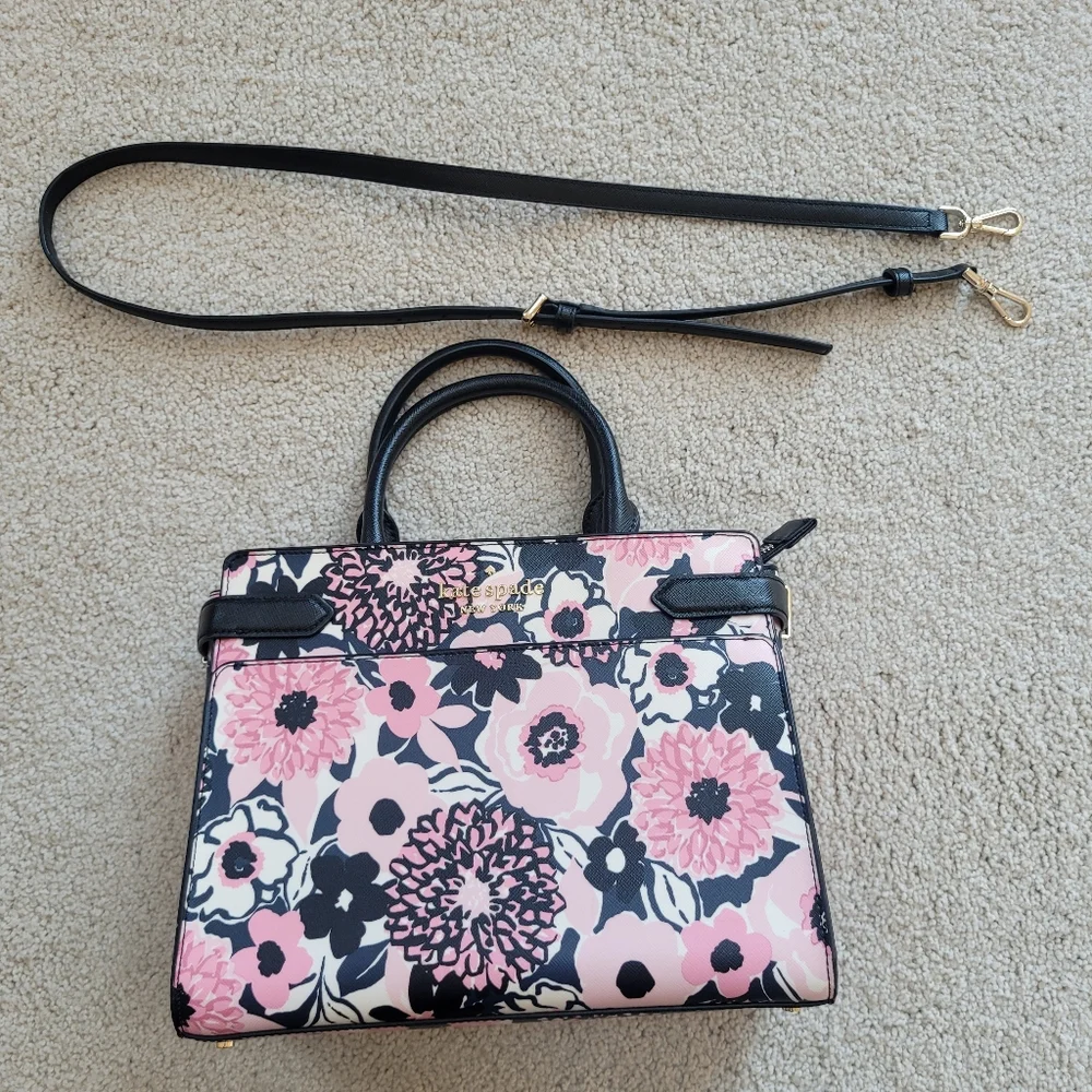 *NWOT* Kate Spade Pink and Black Staci Dahlia Floral Satchel - Picture 12 of 15